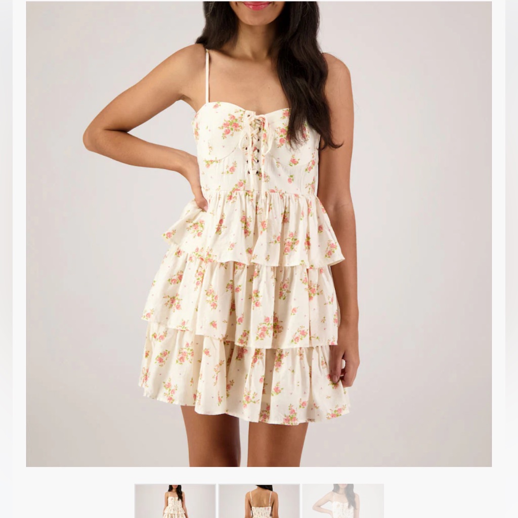 Nwt! Junior’s Blu Pepper Lace-Up Tiered Floral Dress, Size Large